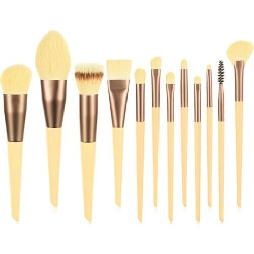 Makeup Brush-Yellow Series 12Pcs Synthetic Hair Brushes Set-Face&Eye Cosmetic Pen-Artificial Hair-Beauty-Beginer Tool