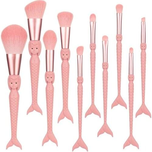 Makeup Brushes Soft Hair Eyeshadow Powder Foundation Brush New 10pcs Mermaid Tail Beauty Cosmetic Tools Holiday Gift For Whosale