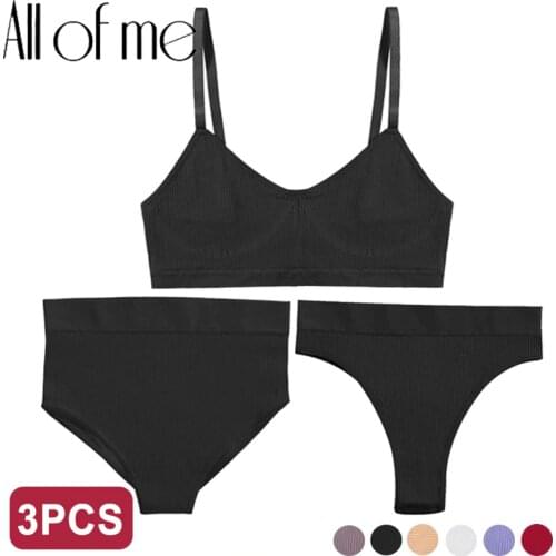 3PCS Bra Set Women Underwear Sexy High Waist Bodyshaper Briefs Thong Panties Female Bralette Lingerie Basic Top Active Brassiere