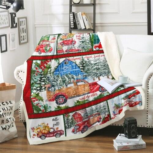 Red Christmas Car Blanket Plush Throw for Beds Sofa Bedding Sherpa Blankets kids girl gift merry christmas 130x150cm