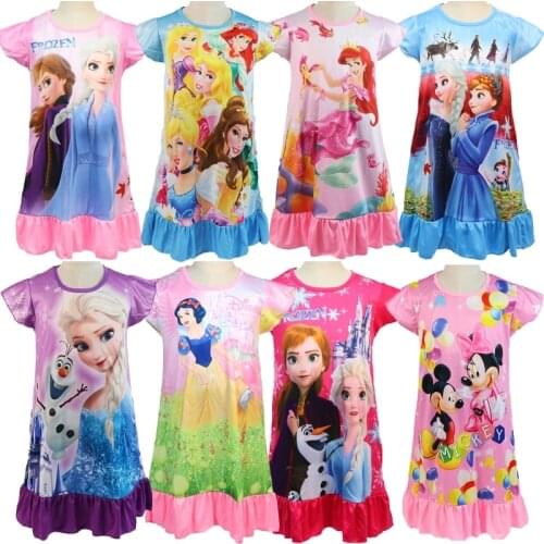 Summer Dress Fashion Mickey Minnie Cartoon Girls Dress Snow White Anna Elsa Princess Children Dresses Kids Dress Girls Clothes