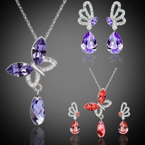HOT SALES!!! Women Cocktail Crystal Butterfly Cubic Zirconia Necklace Stud Earrings Jewelry Set Wholesale Dropshipping New Arriv