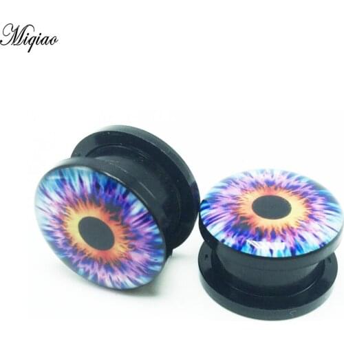 Miqiao 2PCS Acrylic Purple Big Eyes Dripping Oil Screw Ear Plugs Internally Flesh Tunnel Stretcher Piercing Body