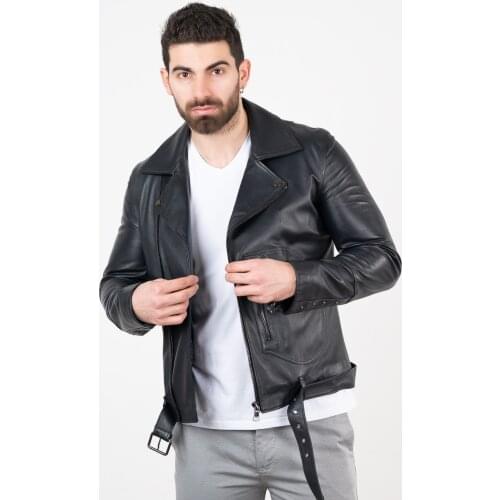 Mens Leather Jacket Motorcycle Motorbike Slim Fit Lambskin Genuine Leather Turn-down Collar Spring Autumn Bomber Jacket for men