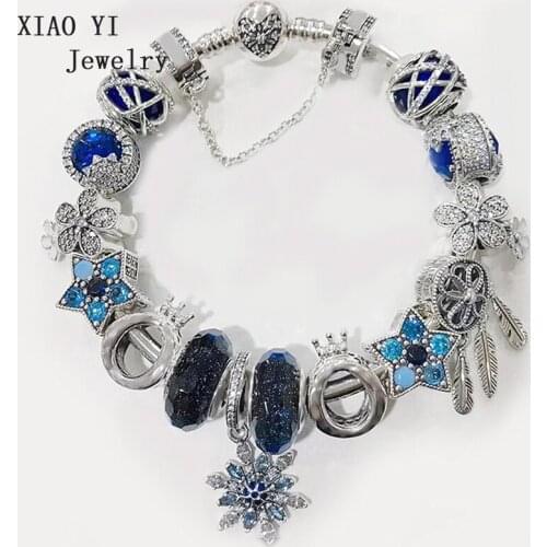 XIAOYI 100% s925 new 2020 winter Love stars glass snowflake dream bracelet high quality design wholesale female