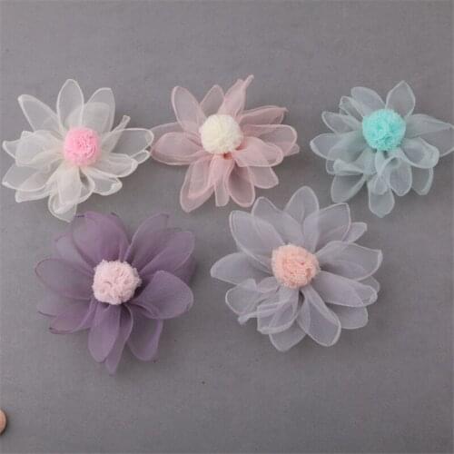 New Arrival 2pcs/Lot 85MM Lace Chiffon Flowers Floral Button patch Sticker Fit Girls Hair Jewelry Headband Garmrent Clips