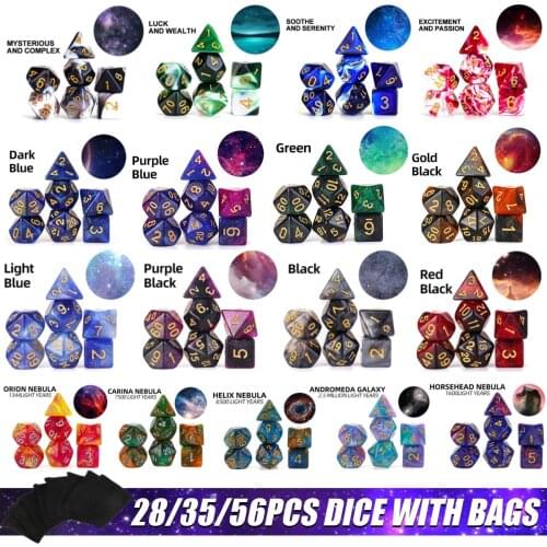 2020 New Arrival Nebula Dice Set Polyhedral Dice 7pcs/set with Black Drawstring Bag for Tabletop RPGs Games 8 Colors