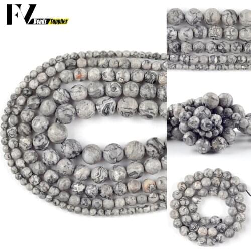 Wholesale 4-12mm Natural Faceted Map Jaspers Stone Loose Spacer Round Beads For Jewelry Making DIY Bracelets Necklace Needlework