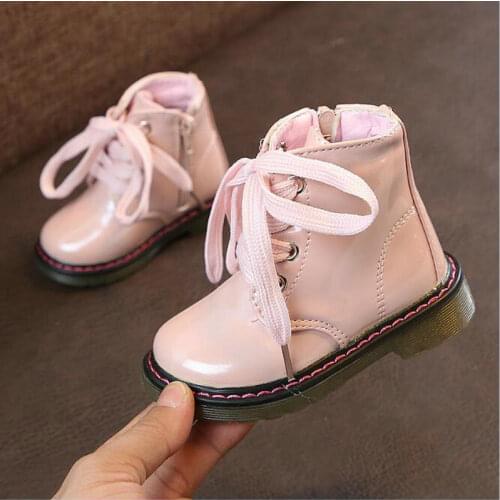 Autumn Winter Kids Martin Boots Lace New Fashion Brand Children PU Leather Shoes Princess Girls Zipper Soft Casual Boots