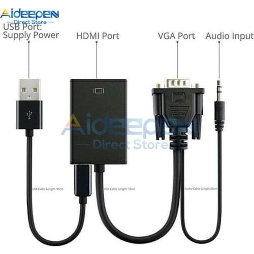 VGA Male to HDMI Adapter Output 1080P HD Digital to Analog +Audio TV AV HDTV Video Cable Converter For PC Laptop Tablet