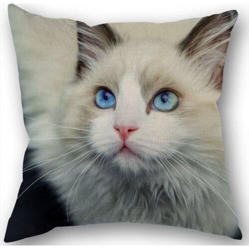 Custom Lovely Cat Pillowcase Wedding Decorative Cotton Linen Pillow Case For Home Pillow Cover 45X45(One Sides)