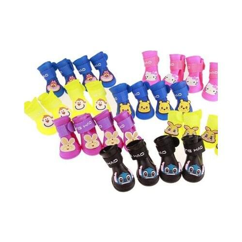 Portable Anti Slip Dog Rain Boots Rubber Shoes Waterproof 4pcs/lot Pet Shoes Teddy Pet Supplies Breathable Comfortable
