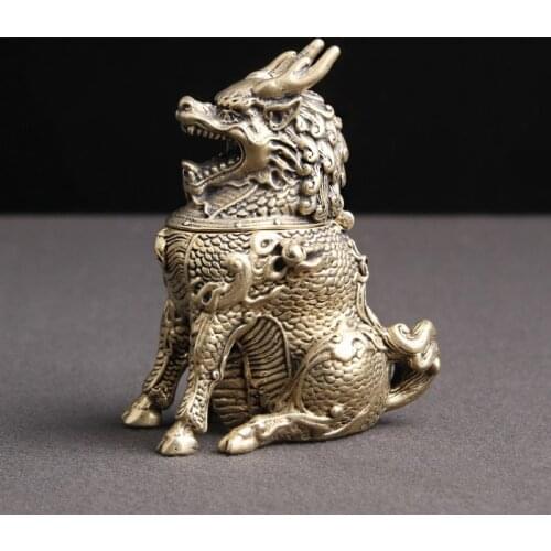Fine Chinese Bronze Temple Kilin Qilin Animal Beast Statue Incense Burner Censer Collection Ornaments Statues for Decoration