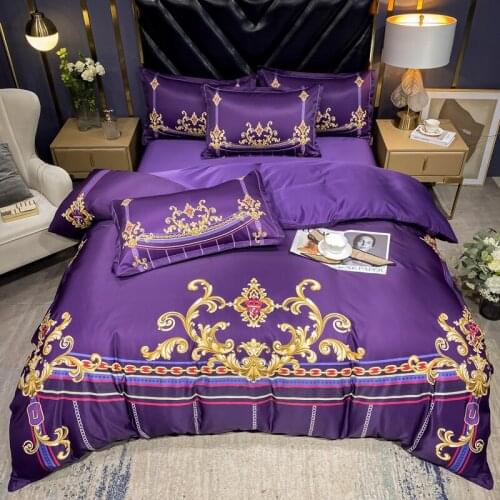 HD Printed Luxury Bedding Set Premium 60S Silk Satin Duvet Cover Silky Soft Comforter Cover Bedsheet Linen Pillowcase Bedclothes