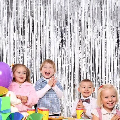 Silver Metallic Tinsel Foil Fringe Curtain Photo Booth Prop Backdrop For Birthday Wedding Engagement Bridal Bachelorette Decorat