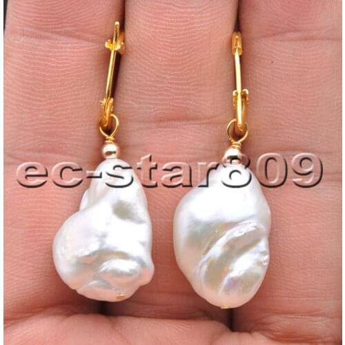 P6241 22mm White Baroque KESHI REBORN Pearl Dnagle Earring Woman Fine Jewelry