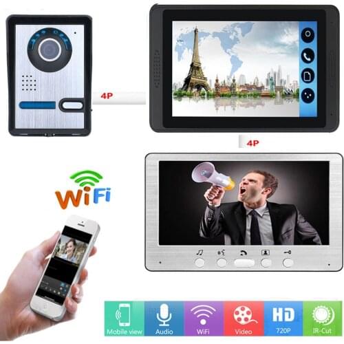 SmartYIBA Wired 7" Color Wired Wireless WIFI Smart IP Video Door phone HD Doorbell Intercom Kits Night Vision Camera Monitors