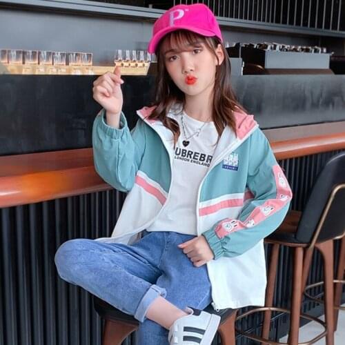 2021 Spring Autumn Long Jackets for Girls Teenage Fashion Kids Hooded Windbreaker Outerwear Children Baby Trench