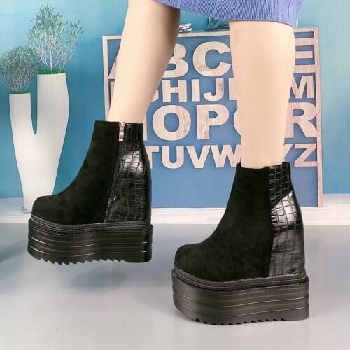 13Cm High Heels Within Increase Short Boots Sexy Wild Martin Boots Fashion Single Boots Thick Bottom Wedges Womens Ankle Boots