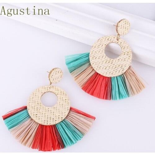 2019 big Earrings For Women handmade Rattan Tassel Earings Round Fashion Bohemian Drop Dangle Fringe Jewelry Statement bijoux