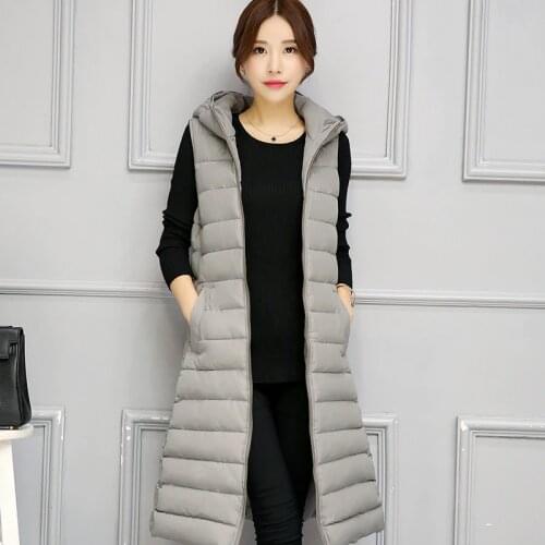 Women Winter Vest Waistcoat 2019 Women Long Vest Sleeveless Jacket Hooded Down Cotton Warm Vest Female Outerwear Plus Size W045