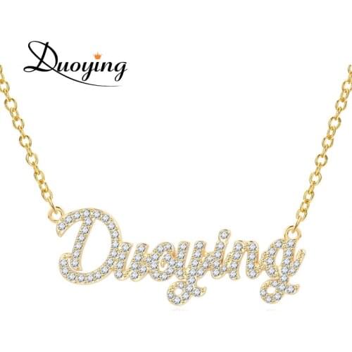 Duoying Crystal Pendant Necklace for Women Stone Chain Zirconia Necklaces Women Personalized Necklace with Names Initial Letters