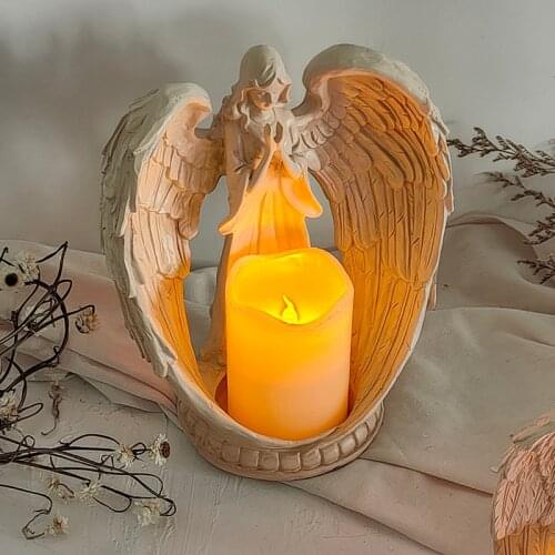 1 Pc Praying Angel Candle Holder Electronic Candle Holder Guardian Angel Wings Statue Home Decor