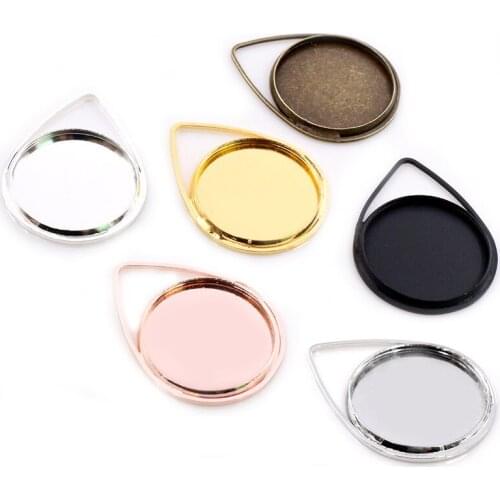 10pcs 20mm Inner Size Silver Plated Bronze Black Plated Gold Material Drop Style Handmade Cabochon Bases Cameo Base Pendant