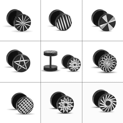 2018 Fashion Jewelry Punk Gothic Black Stainless Steel Barbell Dumbbell Earrings Boucle d'oreille Stud Earrings For Women Men