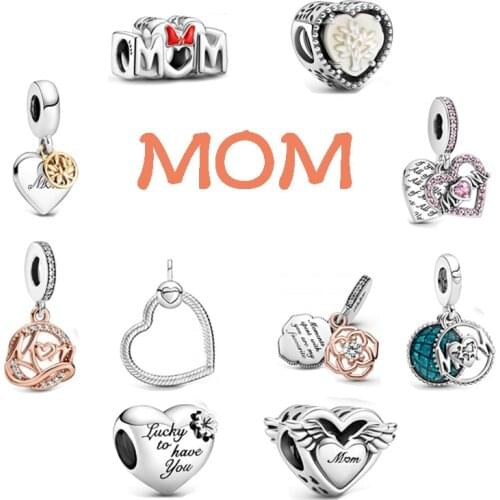 2021 New Arrival 925 Sterling Silver Beads Mothers Day Heart-shaped Charms Fit Original Pandora Bracelets Women DIY Jewelry