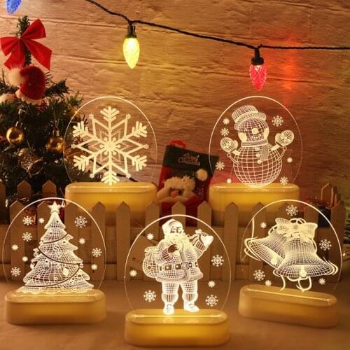 3D santa/Snowman/tree Shape LED lights Acrylic Night Light Christmas Decoration for Home Fairy String Lights Battery USB Light