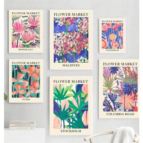 Abstract Oil painting Flower Market Travel City Wall Art Canvas Painting Posters And Prints Wall Pictures For Living Room Decor