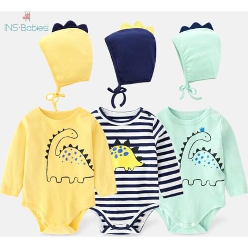 Korean Newborn Baby Clothes for boy and girl Dinosaur Spring Baby Boy Long Sleeve Bodysuit 2pcs Christmas Babies Bodysuit Infant