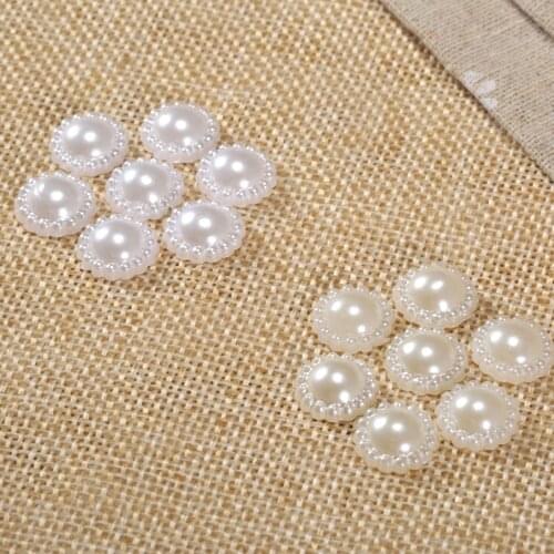 50Pcs 13mm Acrylic Flat Back Half Pearl Flower Beads for Wedding Scrapbook Card Craft Embellishment Table Hairpin Decoration Diy
