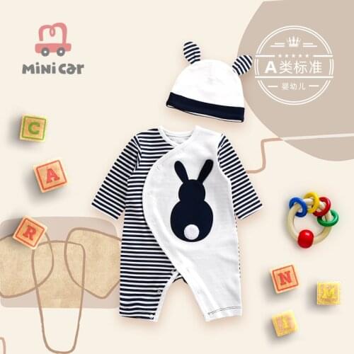 Baby Jumpsuit baby romper spring and autumn climbing clothes cartoon open file hood