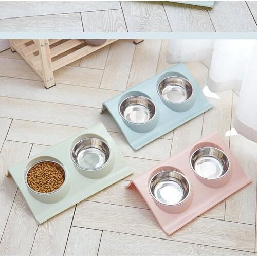 Double Pet Bowls Dog Food Water Feeder Stainless Steel Pet Drinking Dish Feeder Cat Puppy Feeding Supplies Small Dog Accessories