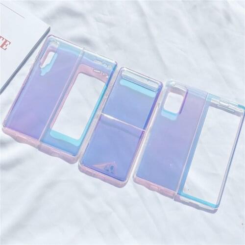 Gradient Purple Transparent Phone Case for Samsung Galaxy Z Flip Fold 2 5G Fold2 Rainbow Shining Ultra-Thin soft Back Cover