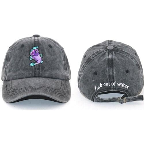 New sports cap 100% cotton washed fish ot of water embroidery fashion baseball cap men women adjustable sun snapback hats