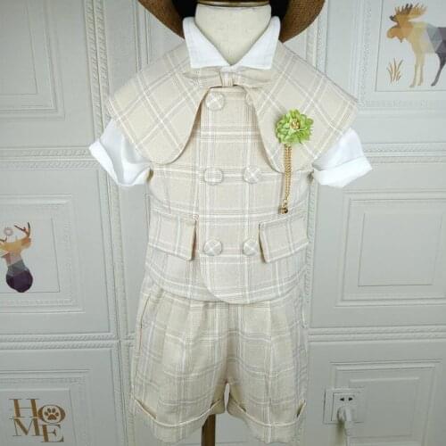 Boy Suits Cotton Baby Boys Suits Double Breasted vest short Shawl 3pcs Suit setsBoy Formal Wedding birthday
