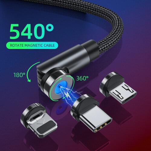 Magnetic USB C Cable 540 Rotate Micro Charging Wire Cord Fast Charging Type-C Magnet Charger For iPhone Samsung USBC Phone Cable