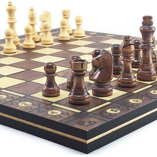 International Chess Pieces Game Super Magnetic Chessman Wooden Travel Chess Set Folding Chessboard Backgammon Checkers 3 in 1