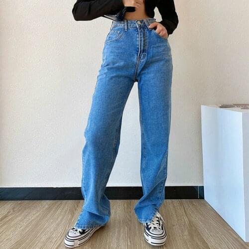 Fashion Womens Pants Straight Trouser Jeans Women High Waist Slim Loose Autumn Winter Pants Casual Split Washed Mom Trousers