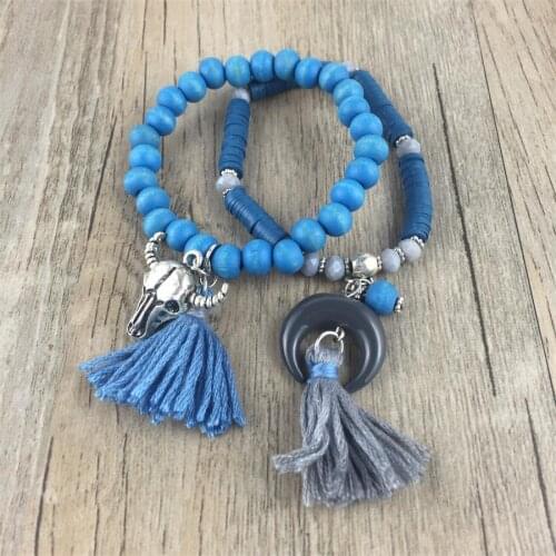 Fashion NEW Bohemian Style Asymmetry Sun Moon Star Bracelet Fashion Wood Bead Jewelry Silver Boho Hippie