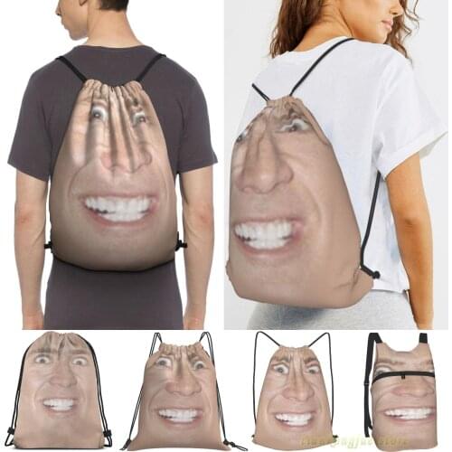 Nicholas Cage Face Pattern Men Outdoor Travel Gym Bag Waterproof Drawstring Backpack Women Fitness Swimming Bag