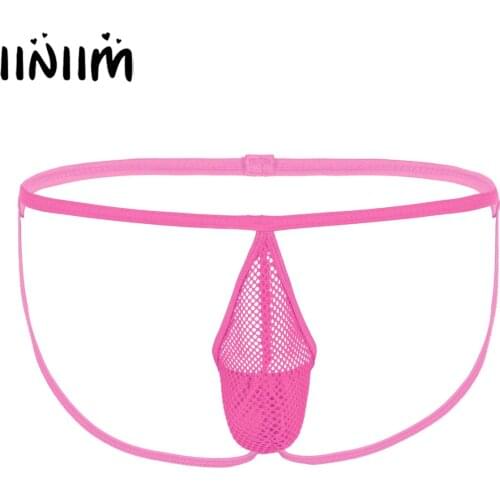 Mens Lingerie Panties Fishnet Hollow Out Jockstraps Bulge Pouch Underwear Open Butt Sissy Gay Thong G-String Briefs Underwear