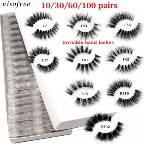 Wholesale Mink Eyelashes 10/30/100pcs Visofree lashes invisible band mink lashes no box reusable false eyelashes Makeup in Bulk