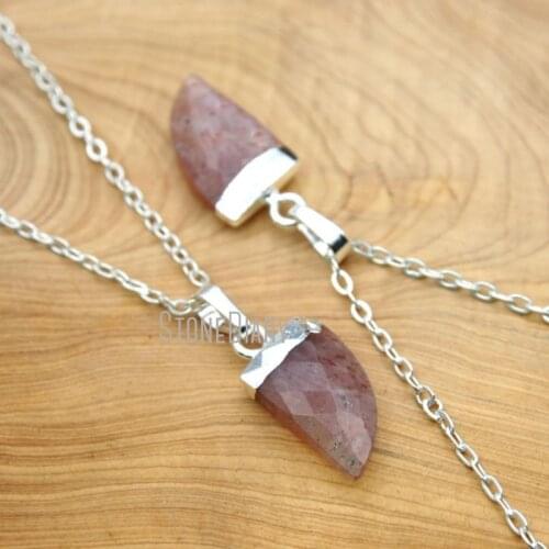 10Pcs New Realease Stawberry Quartz Chains Necklaces Sliver Plated Faceted Horn Tusk Chains Necklaces 16-20inch NM15632