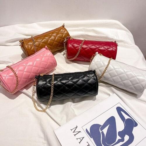 2021 New Embroidered Cylindrical Bag WomenS Mini Shoulder Bag Small Messenger Bag Fashion Casual PU Chain Feam Crossbody Purse