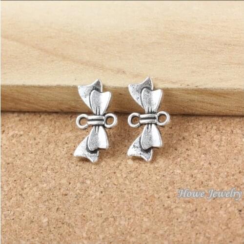 New 40 pcs quality Ancient Silver bow tie connector alloy pendant DIY charm Fashion Bracelet Necklace Jewelry Fitting 60046