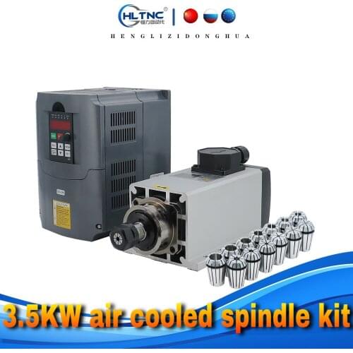 New Arrival! 3.5kw ER20 ER25 Air Cooled Spindle Motor 220v/380v 4 pcs ceramic ball bearing &HY 4kw inverter/VFD+1 set ER20/ER25
